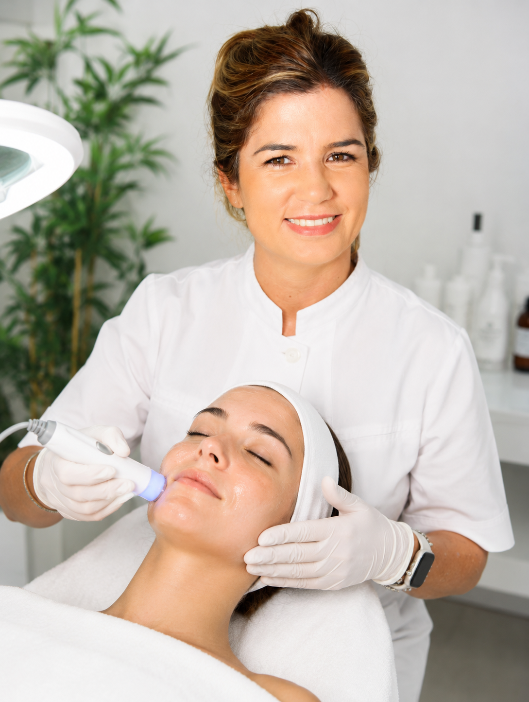 Daniela Vasica realizando tratamiento facial